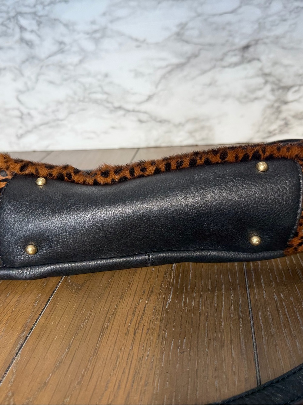 NWOT Aimee Kestenberg Black Leather Leopard Crossbody Purse Grunge Calf Hair - Picture 4 of 4
